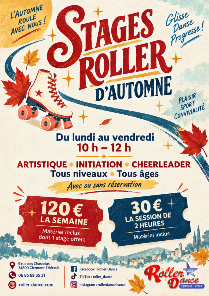 Stages Roller d'Automne à Clermont-l'Hérault - Roller Dance Affiche Stages Roller d'Automne à Clermont-l'Hérault. Patin vintage, cours artistique et initiation tous niveaux.